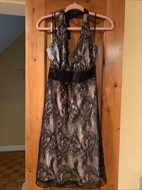 Jones New York Black Lace Halter Dress over Nude Lining